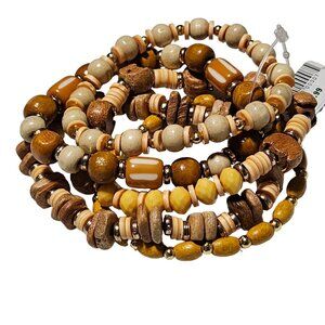 Boho Wooden Beaded Stretch Bracelets Lot of 5 Beach Core Fashion Jewelry Women